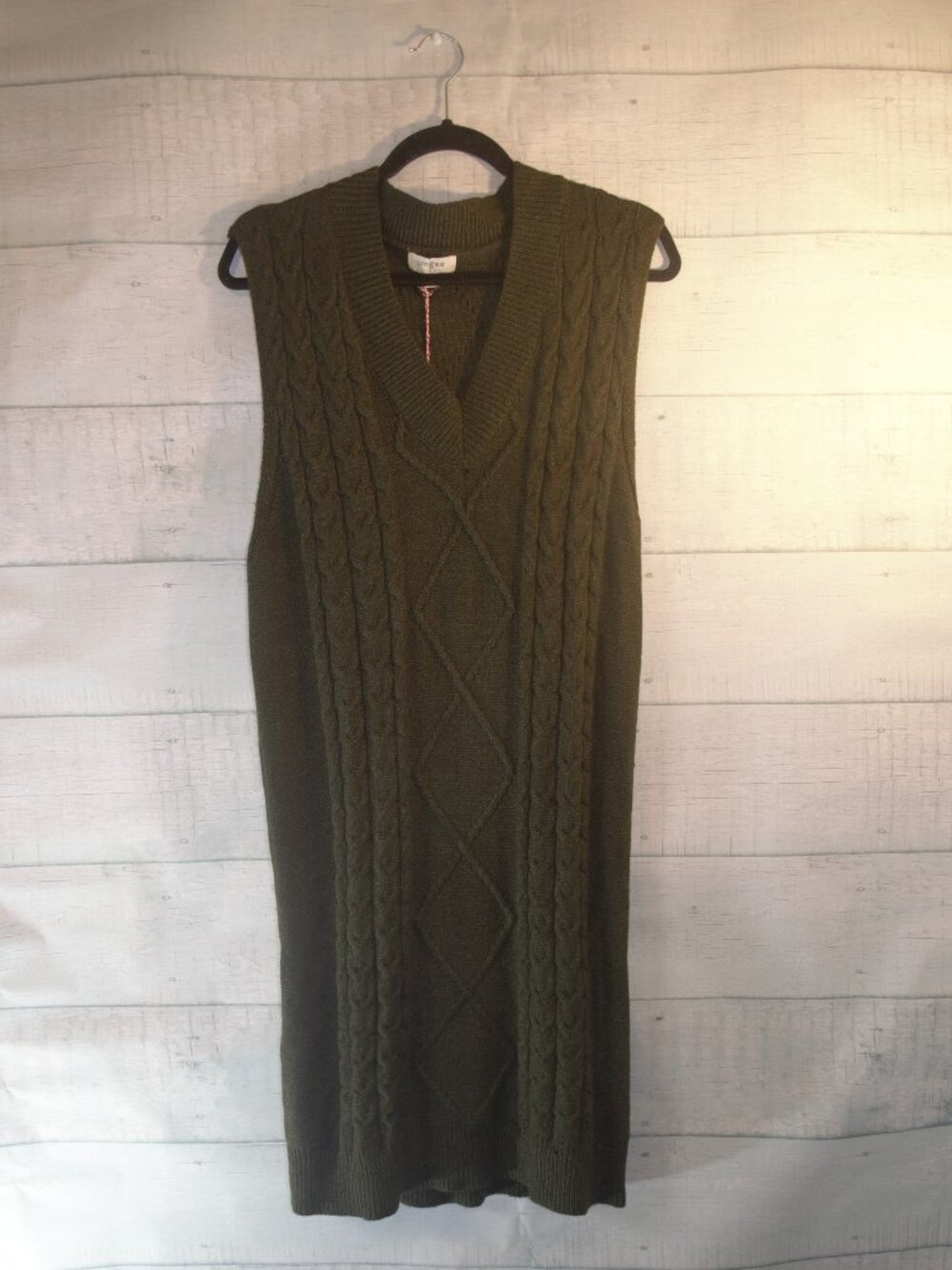 Umgee Olive Green Cable Knit Sweater Dress Sleeveless Size Large